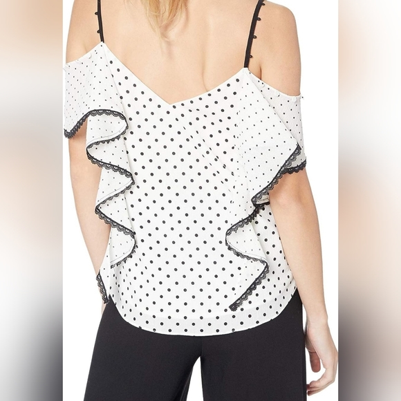 New Adelyn Rae Womens White Black Mini Dress Polka Dots Ruffle Convertible S… - Picture 1 of 12